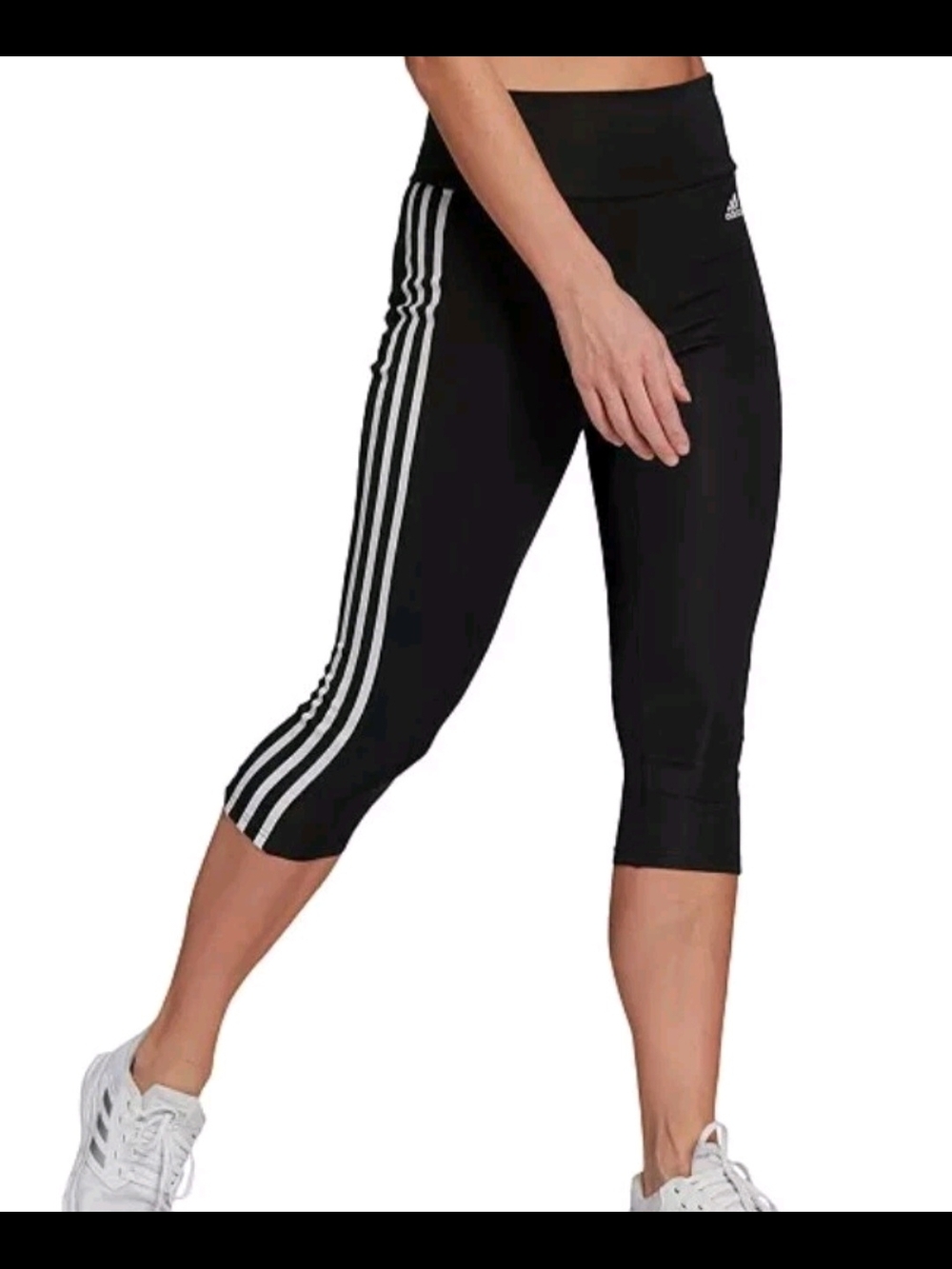 adidas Women's Black Striped Capri Leggings Medium Athletic Fit Stretch